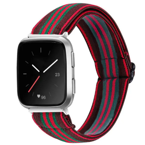 fb.ny26.f Main Red Green Stripe StrapsCo Funky Pattern Elastic Nylon Watch Band Strap for Fitbit Versa 2