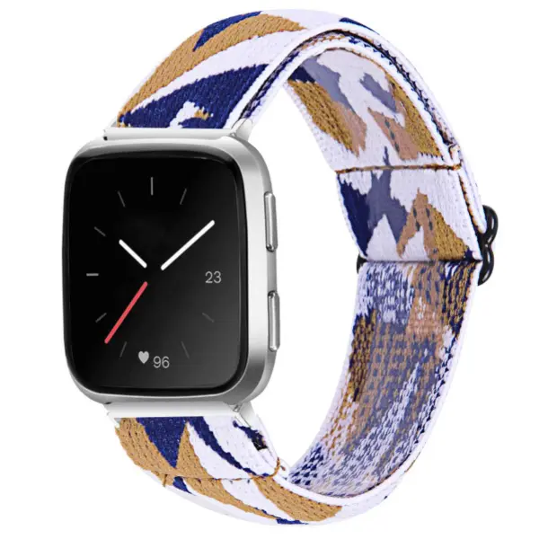 fb.ny26.k Main Camel Facets StrapsCo Funky Pattern Elastic Nylon Watch Band Strap for Fitbit Versa 2