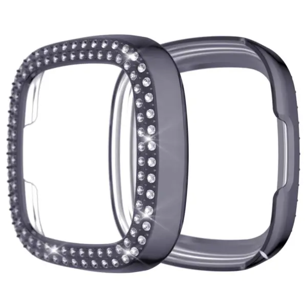 fb.pc15.7 Main Grey StrapsCo Protective Case with two rows of Rhinestones for Fitbit Versa 3 Sense