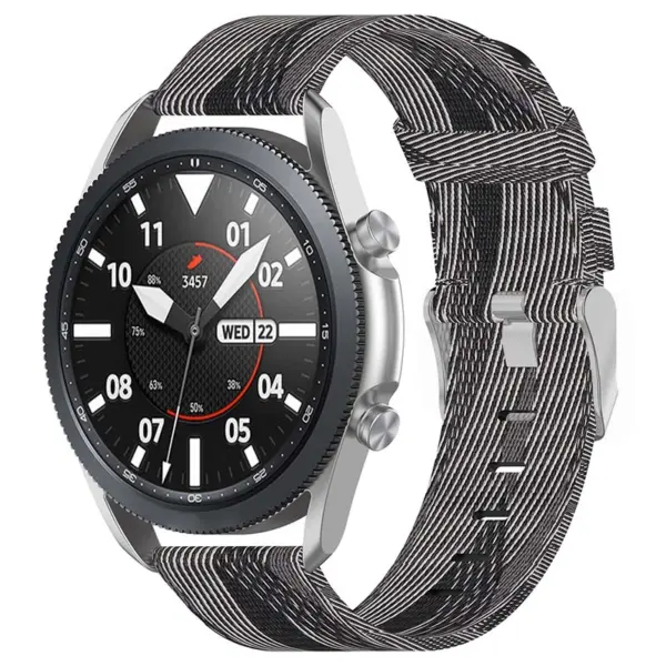 s.ny6 .7.22 Main Grey White Stripe StrapsCo Canvas Strap w Polished Silver Buckle for Samsung Galaxy Watch Active 20mm 22mm