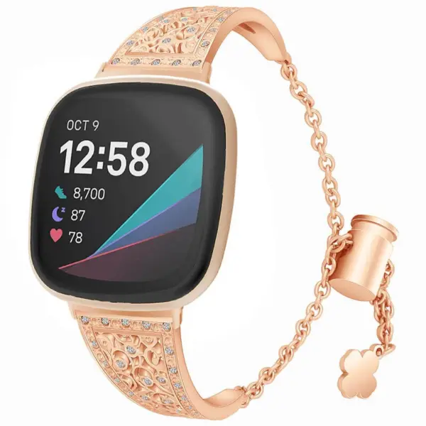 fb.m131.tg Main Retro Gold StrapsCo Cuff Chain Womens Watch Bracelet with Rhinestones for Fitbit Versa 3 Fitbit Sense
