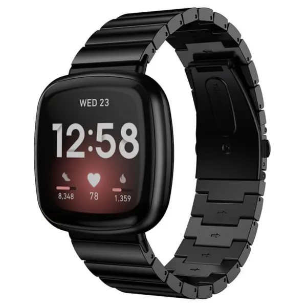 fb.m124.mb Main Black StrapsCo Stainless Steel Metal Link Bracelet Watch Band for Fitbit Versa 3 Fitbit Sense
