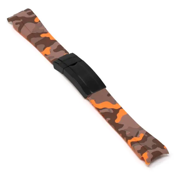 R.rx7.12.mb Angle Orange Camo (Black Clasp) StrapsCo Fitted Camo Rubber Watch Band Strap