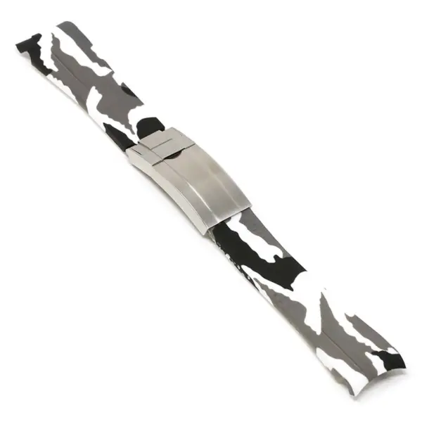 r.rx7 .22.bs Angle White Camo Brushed Silver Clasp StrapsCo Fitted Camo Rubber Watch Band Strap