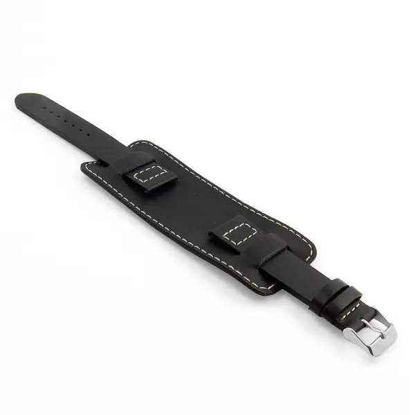 DASSARI Leather Cuff Strap In Black W White Stitching P616.1.22