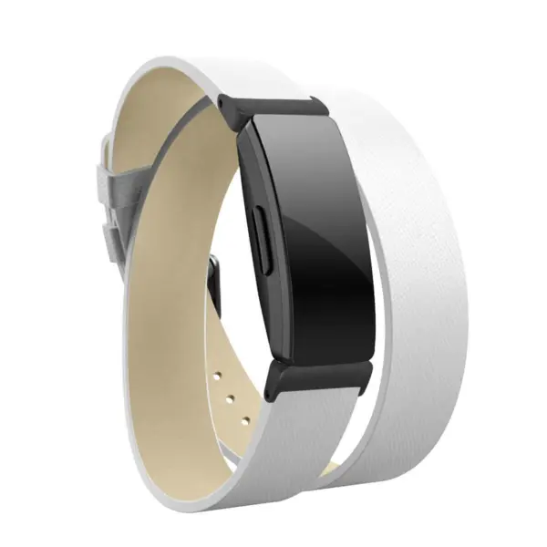 Fb.l31.22.mb Angle White With Black Buckle StrapsCo Double Wrap Around Leather Watch Band Strap With Black Buckle For Fitbit Inspire & Inspire HR