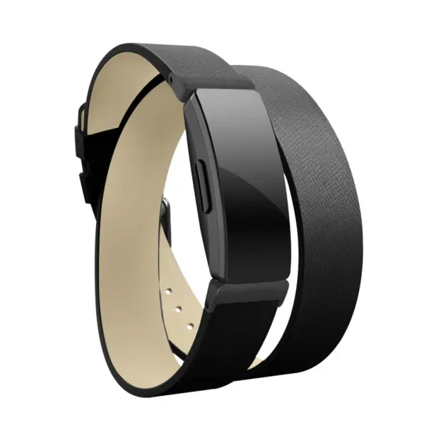 Fb.l31.1.mb Angle Black With Black Buckle StrapsCo Double Wrap Around Leather Watch Band Strap With Black Buckle For Fitbit Inspire & Inspire HR
