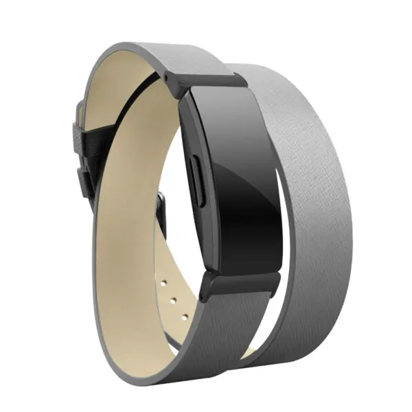 Fb.l31.7.mb Angle Grey With Black Buckle StrapsCo Double Wrap Around Leather Watch Band Strap With Black Buckle For Fitbit Inspire & Inspire HR