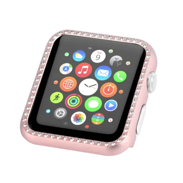 A.pc6.rg Main Rose Gold StrapsCo Alloy Metal Protective Case With Rhinestones For Apple Watch Series 1234 38mm 40mm 42mm 44mm