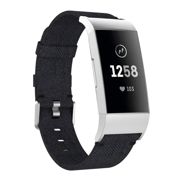 Fb.c2.1 Front Black Canvas Replacement Watch Band Strap Fitbit Charge 3