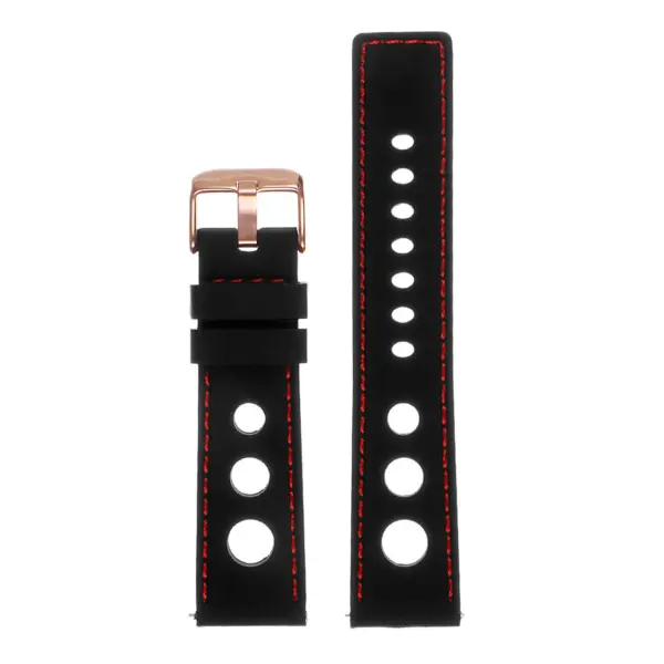 Pu11.1.6.rg Silicone Rally Strap In Black W Red Stitching W Rose Gold Buckle 3