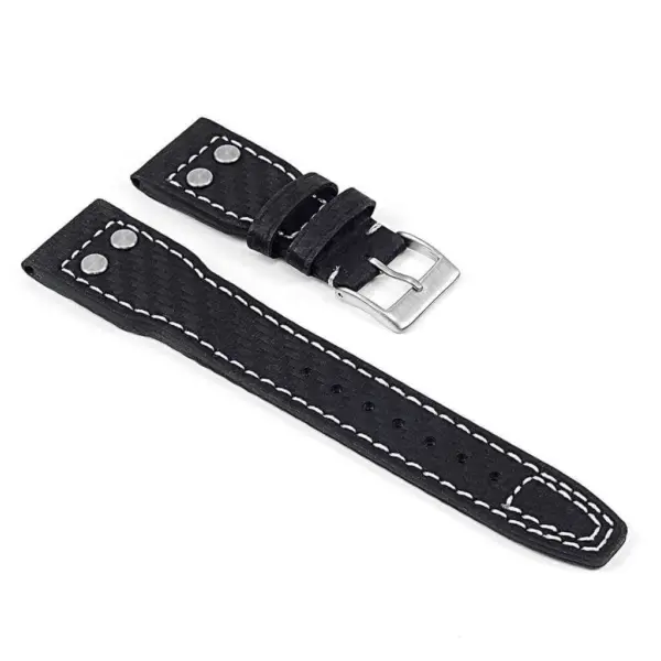 DASSARI Mirage iw6.1.22 Carbon Fiber Strap w Rivets in Black with White Stitching