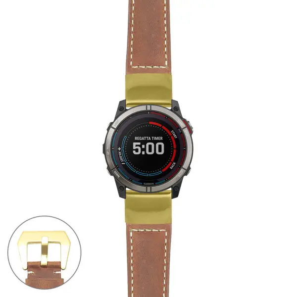 g.qtx7x.p560a Main Tan StrapsCo DASSARI Salvage Thick Padded Distressed Italian Leather Watch Band Strap with Yellow Gold Buckle