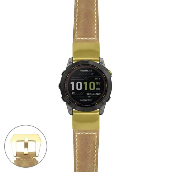 g.ed2.p560a Main Beige StrapsCo DASSARI Salvage Thick Padded Distressed Italian Leather Watch Band Strap with Yellow Gold Buckle
