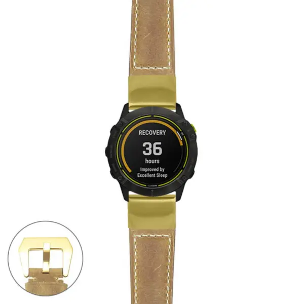 g.ed.p560a Main Beige StrapsCo DASSARI Salvage Thick Padded Distressed Italian Leather Watch Band Strap with Yellow Gold Buckle