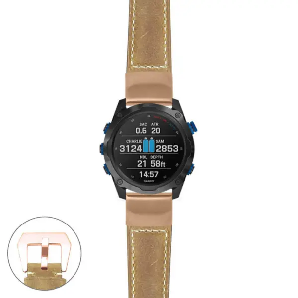 g.dmk2i.p560a Main Beige StrapsCo DASSARI Salvage Thick Padded Distressed Italian Leather Watch Band Strap with Rose Gold Buckle