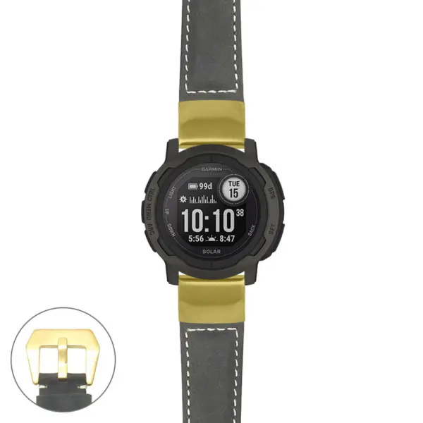 g.i2.p560a Main Black StrapsCo DASSARI Salvage Thick Padded Distressed Italian Leather Watch Band Strap with Yellow Gold Buckle