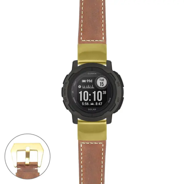 g.i2.p560a Main Tan StrapsCo DASSARI Salvage Thick Padded Distressed Italian Leather Watch Band Strap with Yellow Gold Buckle