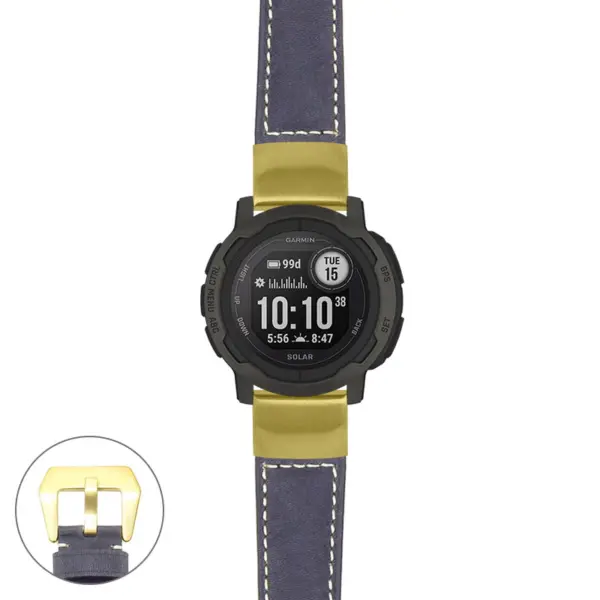 g.i2.p560a Main Blue StrapsCo DASSARI Salvage Thick Padded Distressed Italian Leather Watch Band Strap with Yellow Gold Buckle