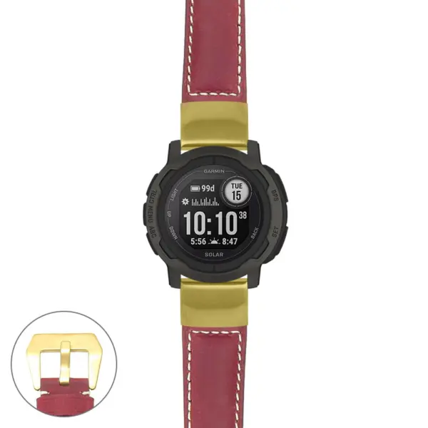 g.i2.p560a Main Red StrapsCo DASSARI Salvage Thick Padded Distressed Italian Leather Watch Band Strap with Yellow Gold Buckle