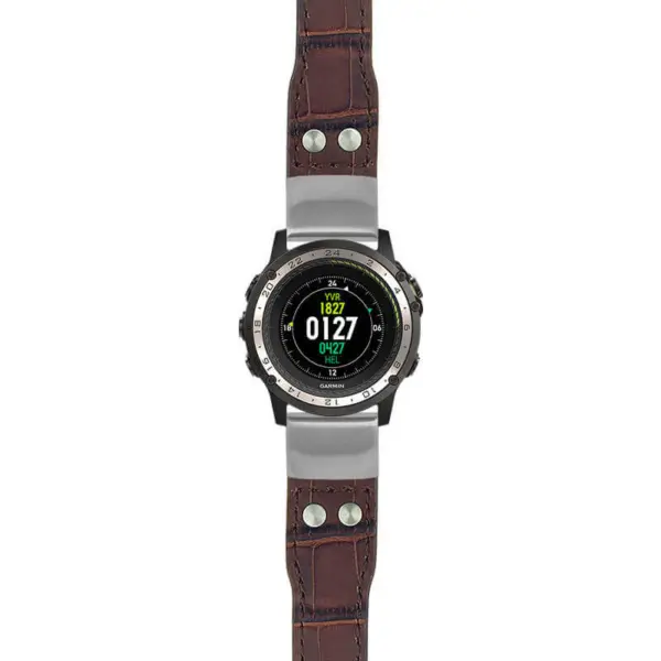 g.d2ch.iw1 Main Dark Brown StrapsCo DASSARI Aviator Crocodile Embossed Leather Strap 22mm