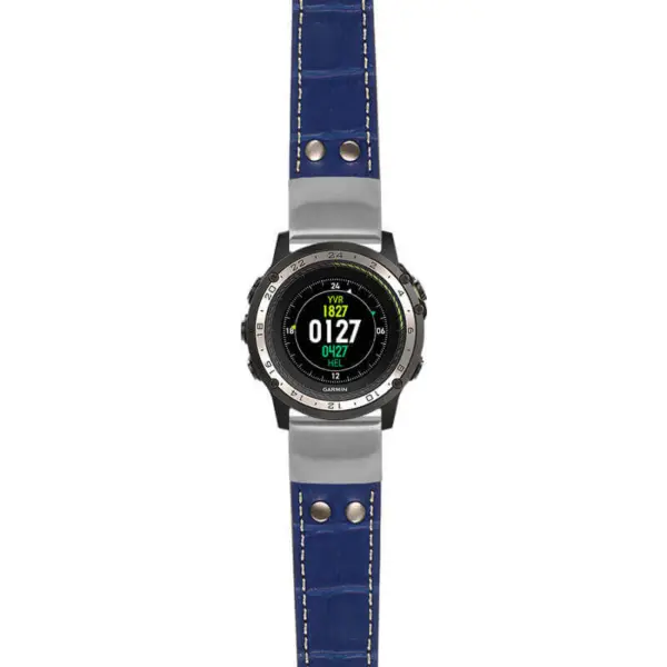 g.d2ch.ds16 Main Blue StrapsCo DASSARI Croc Embossed Leather Pilot Watch Band with Brush Silver Buckle 22mm