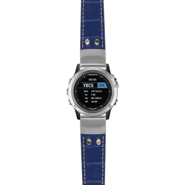 g.d2bv.ds16 Main Blue StrapsCo DASSARI Croc Embossed Leather Pilot Watch Band with Brush Silver Buckle 22mm