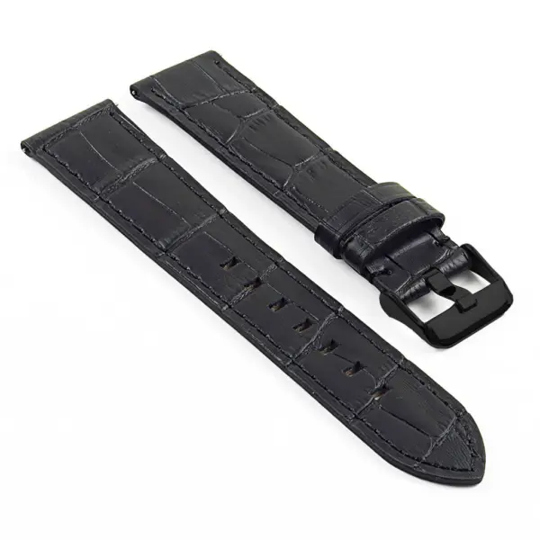 sw.l3.1.mb DASSARI Croc Embossed Leather Strap in Black w Black Buckle