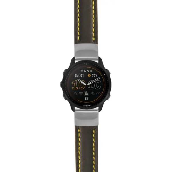 g.f955.st23 Main Black & Yellow StrapsCo Heavy Duty Mens Leather Watch Band Strap 20mm