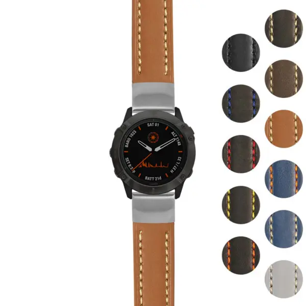 g.f6.st23 Gallery Tan & White StrapsCo Heavy Duty Mens Leather Watch Band Strap 20mm