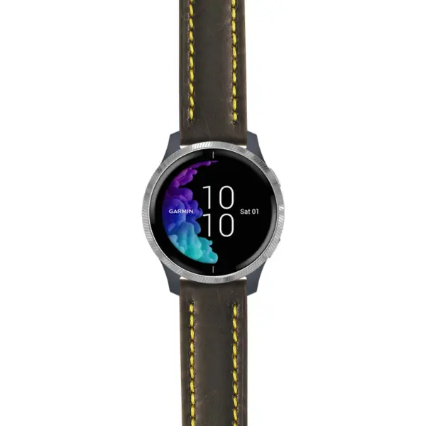 g.venu.st23 Main Black & Yellow StrapsCo Heavy Duty Mens Leather Watch Band Strap 20mm