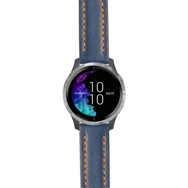 g.venu.st23 Main Blue & Orange StrapsCo Heavy Duty Mens Leather Watch Band Strap 20mm