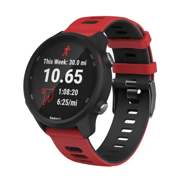 G.r58.6.1.20 Main Red & Black StrapsCo Silicone Band For Garmin Forerunner 245 645 Vivoactive 3 Vivomove