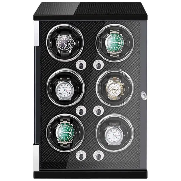 Piano Black Watch Winder with Carbon Fiber Interior for 6 Watches #1