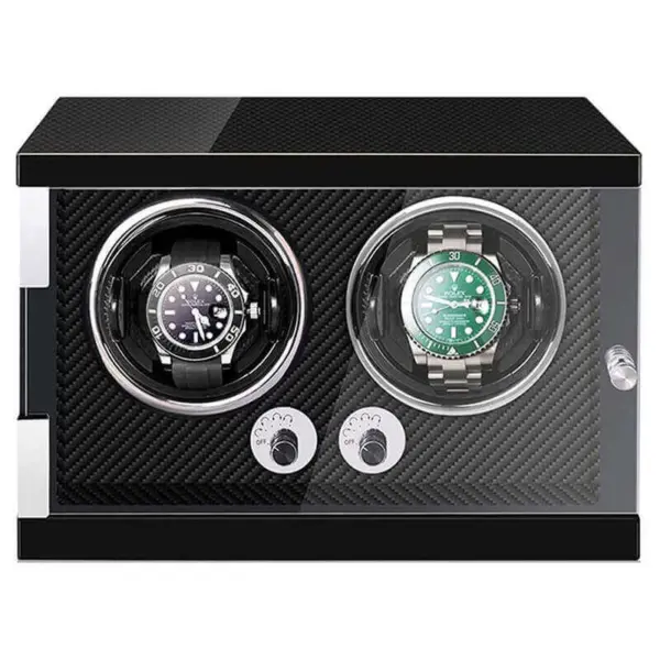 Piano Black Watch Winder with Carbon Fiber Interior for 2 Watches #1