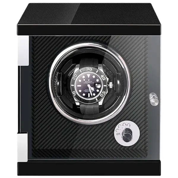 Piano Black Watch Winder with Carbon Fiber Interior for 1 Watch #1