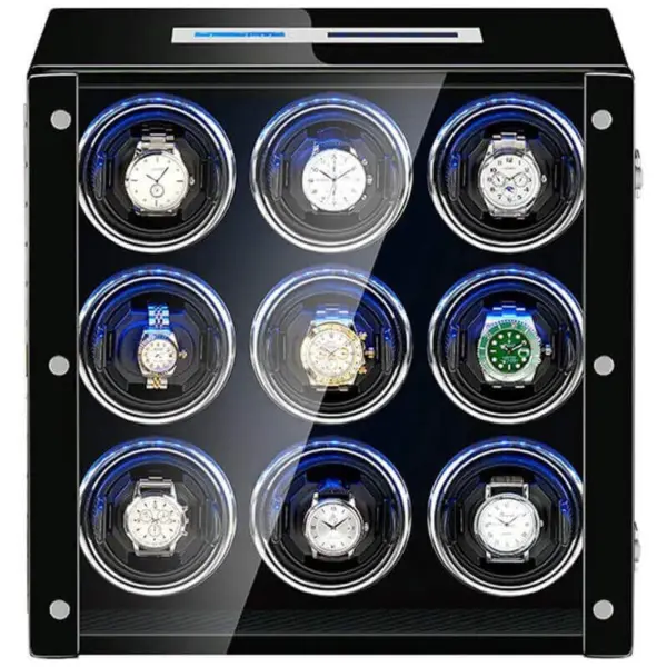 Piano Black Touch Screen LED Watch Winder for 9 Watches #1