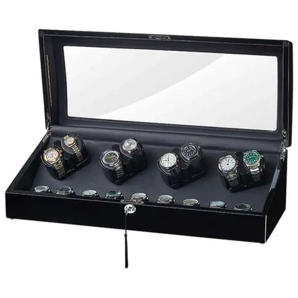 Piano Black Rectangle Watch Winder for 8 Watches with LED Lights #1
