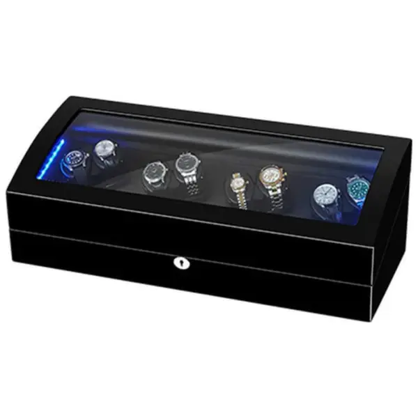 Piano Black Rectangle Watch Winder for 8 Watches with LED Lights #2