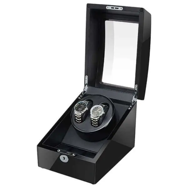 Piano Black Double Watch Winder with Storage #1