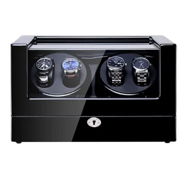 Key Locked Piano Black Watch Winder with Storage and LED Lights for 4 Watches #2