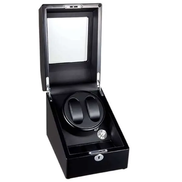 Key Locked Piano Black Watch Winder with Storage for Two Watches #1