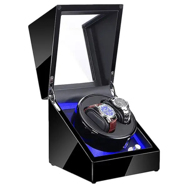 Piano Black Watch Winder with LED Lights for 2 Watches #1