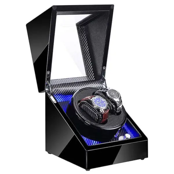 Piano Black & Carbon Fiber Watch Winder for 2 Watches with LED Lights #1