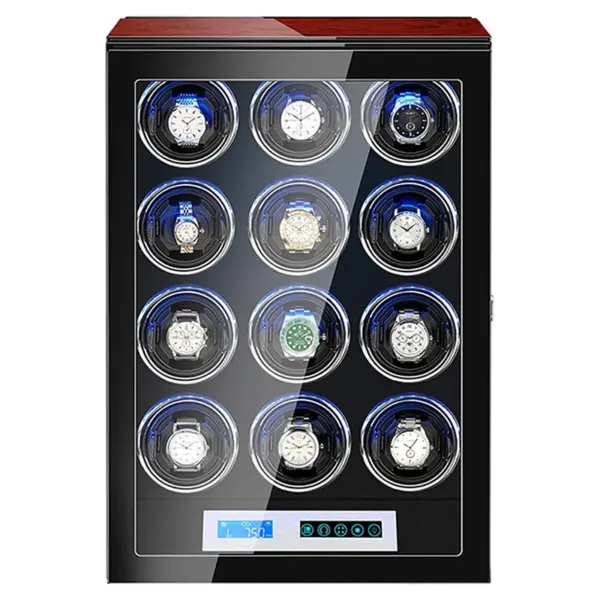 Dark Cherry Touch Screen LED Watch Winder for 12 Watches #1