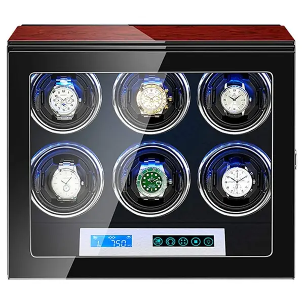 Dark Cherry Touch Screen LED Watch Winder for 6 Watches #1