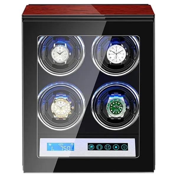 Dark Cherry Touch Screen LED Watch Winder for 4 Watches #1