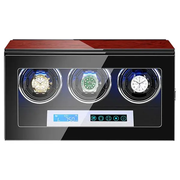 Dark Cherry Touch Screen LED Watch Winder for 3 Watches #1