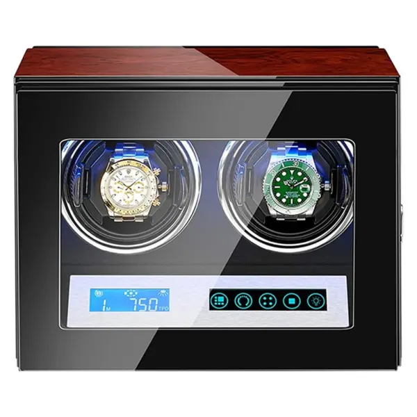 Dark Cherry Touch Screen LED Watch Winder for 2 Watches #1