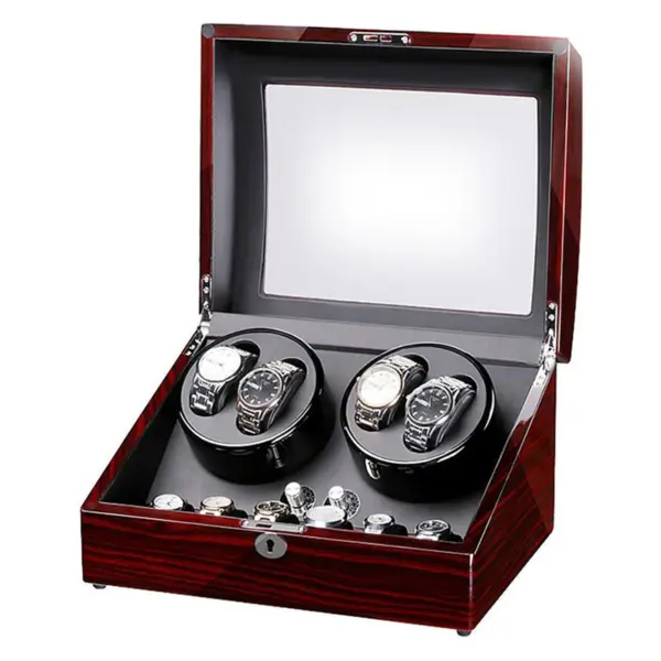 Dark Cherry Watch Winder with Storage for 4 Watches #1